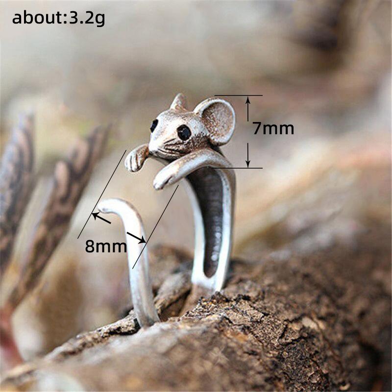 Open Copper Ring, Little Mouse Circles Cute Animal Female Retro Index Finger Ring