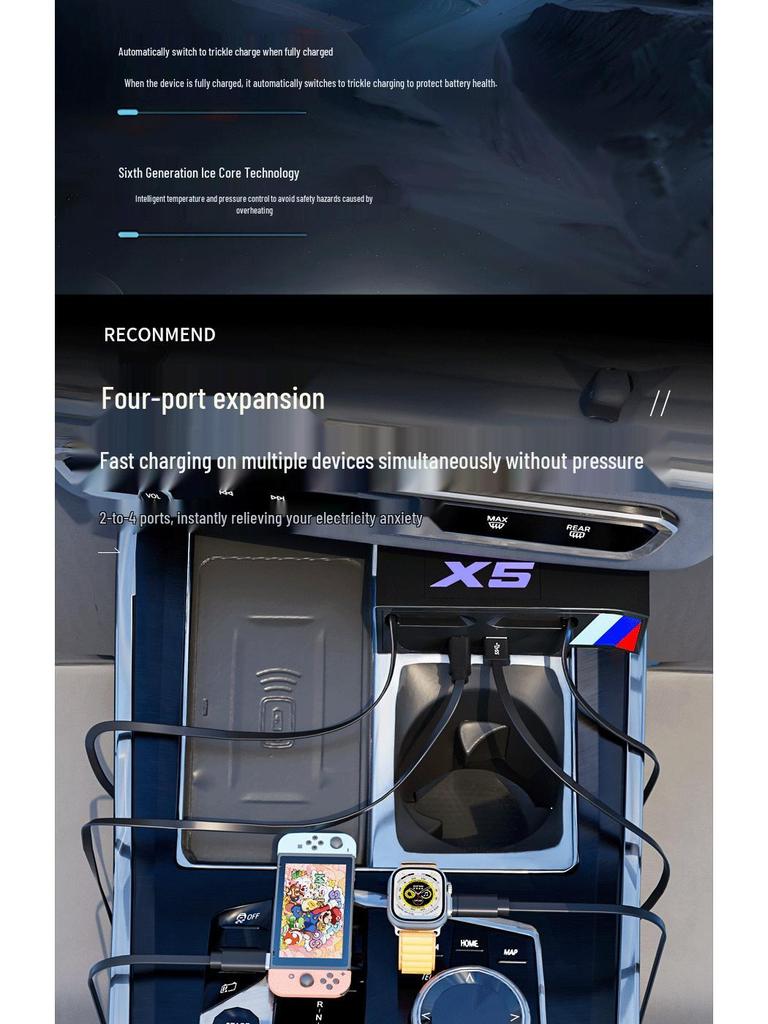 120W Fast Charging USB Central Docking Station for BMW X5L (2022-2024)