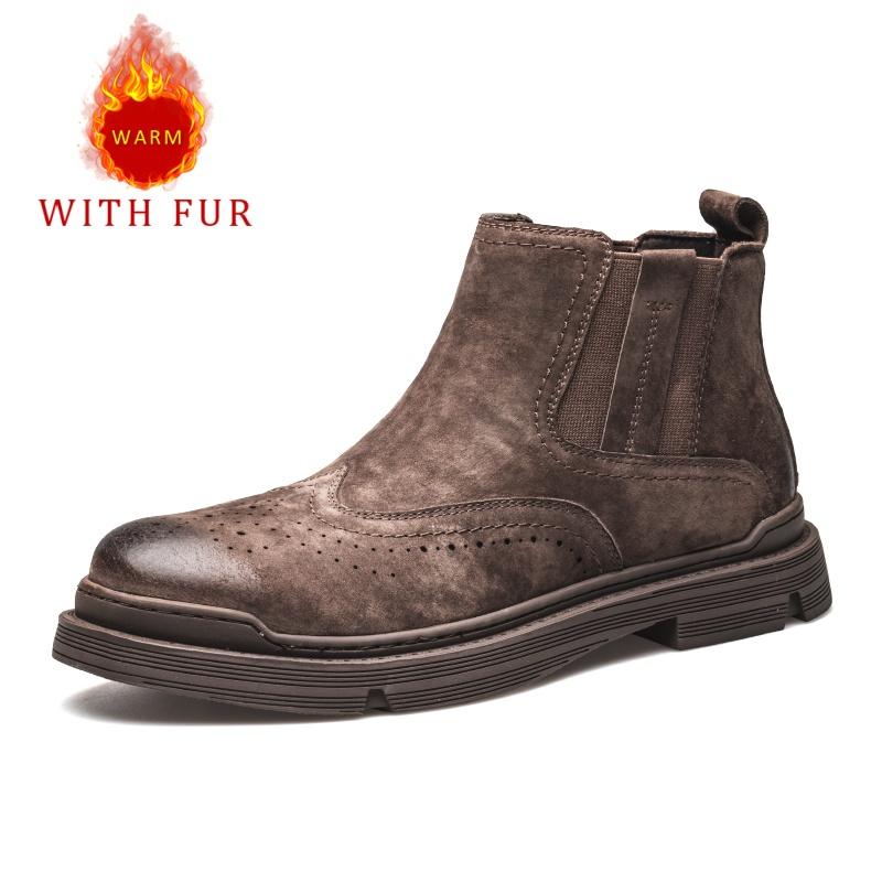 

Модные мужские полусапожки из натуральной кожи на осень и зиму в британском стиле для повседневного офиса, отдыха на природе, прогулок, теплая классика, коричневые туфли 44