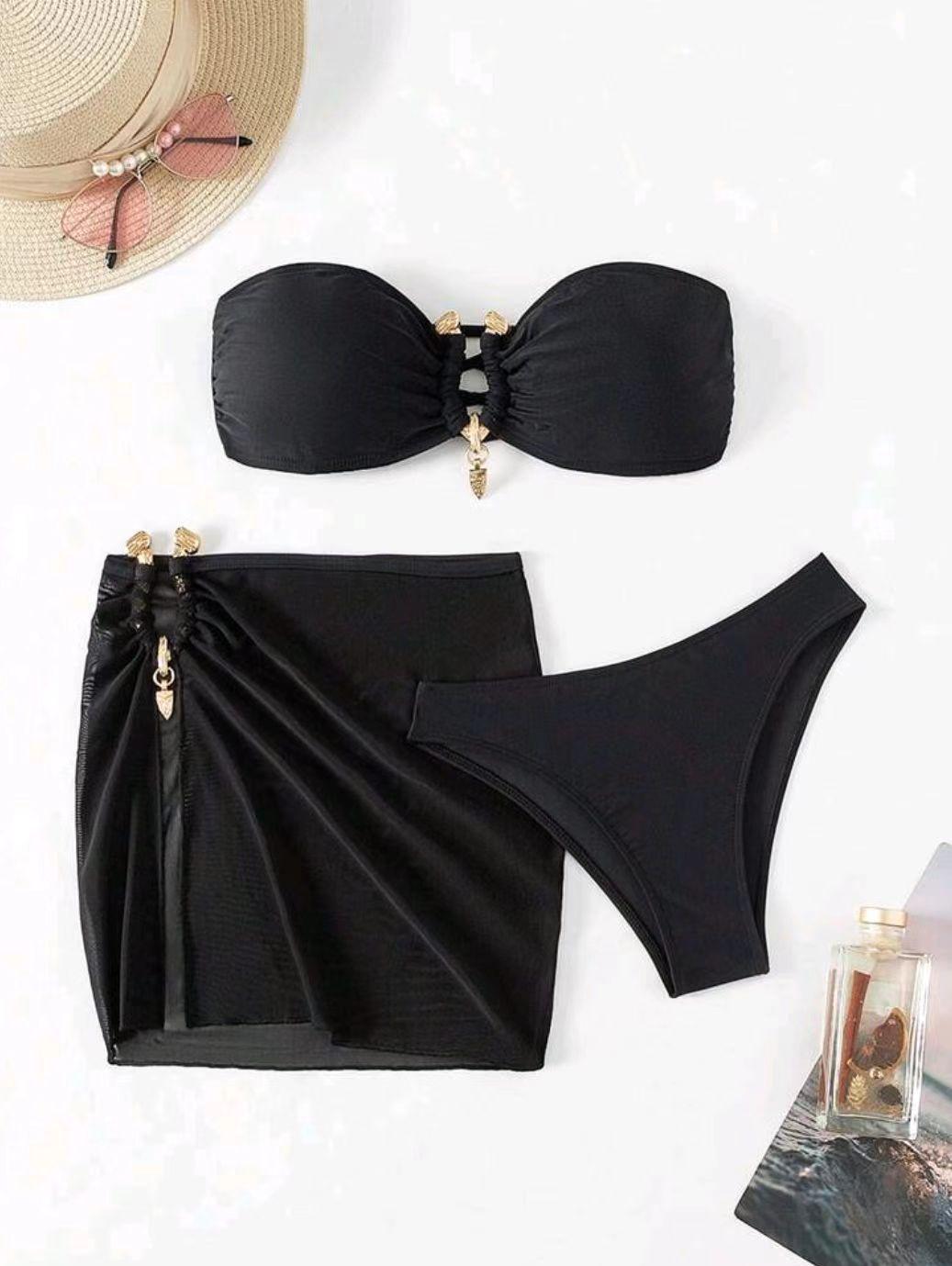 

Женский сетчатый купальник-бикини 2025: Сексуальный купальник-трикини с эффектом пуш-ап для маленькой груди Large чёрный