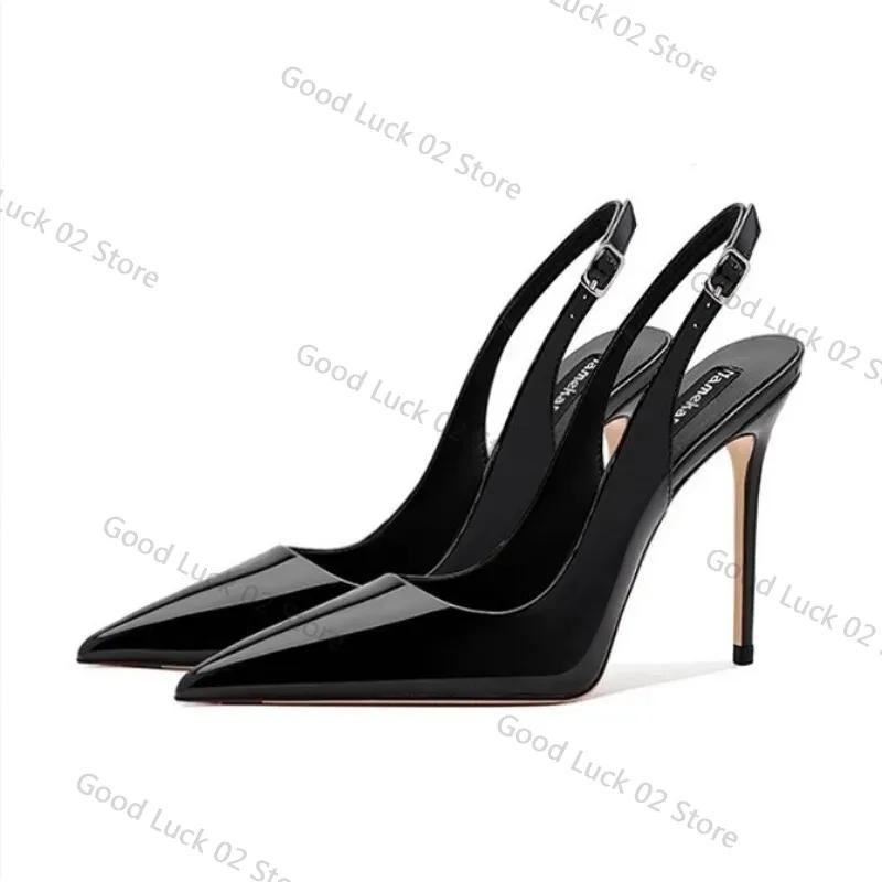 Fashion Sexy High-heeled Sandals with Pointed Tips and Elegant 2025 Summer Patent Leather Strappy Fashionable Party Women's Shoes