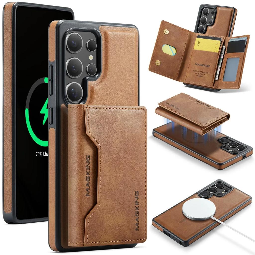 2-in-1-Magnetkarten-Brieftaschen-Telefonhülle für Samsung Galaxy S25 S23 Ultra S24 Plus für MagSafe Wireless Charging PU-Lederabdeckung
