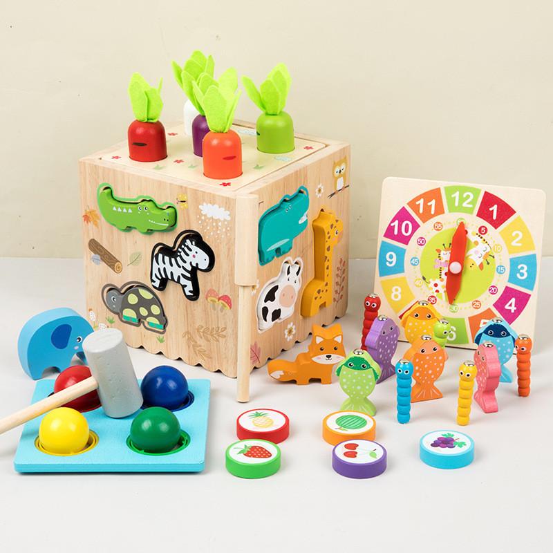 Wooden Childrens Educational Shape Sorting Blocks With Building Toys For Early Learning Development