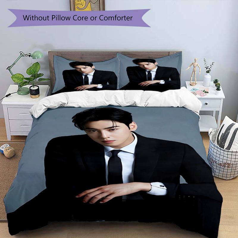 3pcs Cha Eun Woo Bedding Set Duvet Cover Closure Includes 1 Duvet Cover & 2 Pillowcases, Soft and Comfortable for All Seasons.