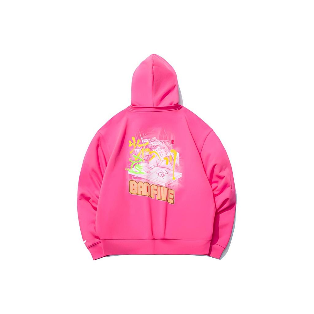 Li Ning X Shao Bu Ru Chuan Ležérní volná mikina s kapucí Unisex mikiny Horká růžová AWDR421-2