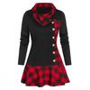 Langärmeliges Partykleid mit Rüschensaum Herbst Winter Überlappendes Revers Karo Patchwork Minikleid Damenbekleidung