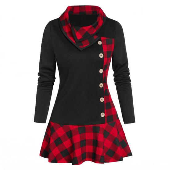 

Вечернее платье с длинными рукавами и оборками по подолу, осень-зима, клетчатое лоскутное мини-платье с лацканами внахлест, женская одежда 2XL красный