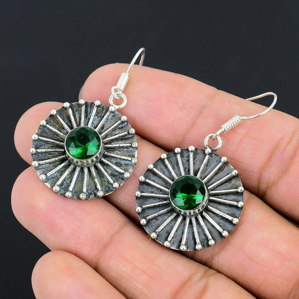 Vente de la Journée des Filles Boucles d'Oreilles Pendantes Tendance Pierre Diopside Chrome Argent 925