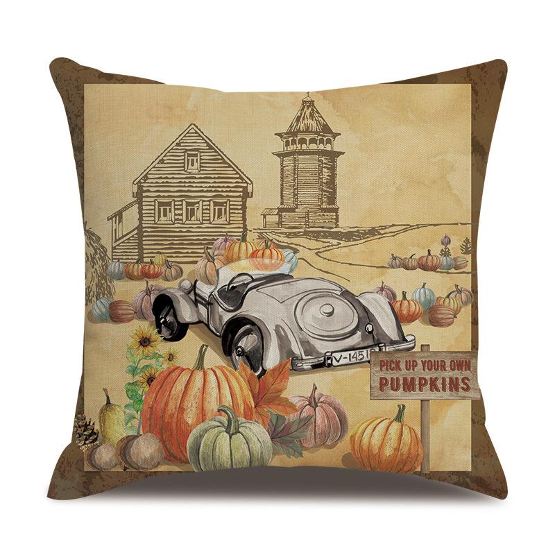 Thanksgiving Linen Pillow Case Autumn Pumpkin Print Supply Pillow Cushion Cover Premium Durable Quality Useful