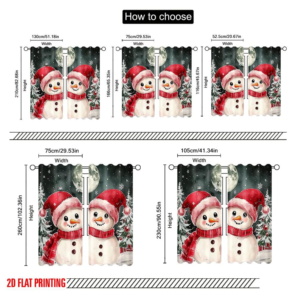 2pcs,2D Plane Printing Print Curtains Cute Snowman Couple Christmas (4) Durable Polyester (without Rod) Versatile All Ldeal for