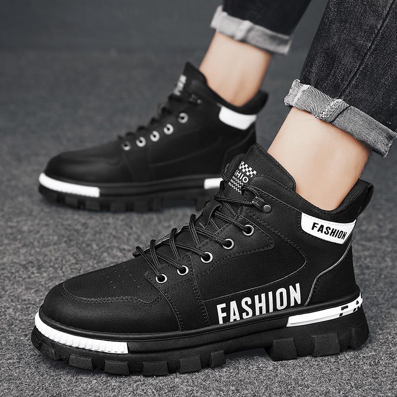 Fashion 2024 New shoes for male High Top Work Shoes winter  Warm Plush   Tooling Shoes platform boots black Leisure sports shoes