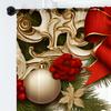 Single Panel Christmas Themed Curtain Made Polyester Fiber Ball Pine Branch Decoration Design Easy Hang Rod Perfect Living Room Bedroom Office