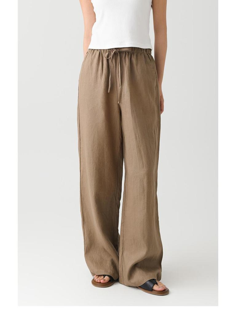 Women's Pure Linen Wide-Leg Pants - White, Summer Style, Loose Fit, High-End, Relaxed Feel