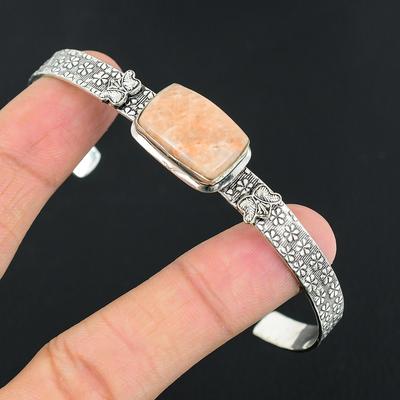 Memorial Day Sale Sterling Silver Radiant Orange Aventurine Gemstone Wife Bangle
