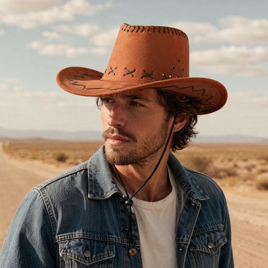 Sombrero de Vaquero Occidental, Sombrero de Gamuza Suave de Ala Ancha para Protección Solar, Sombrero para Acampar al Aire Libre para Hombres Mujeres, Sombrero de Pescador con Toldo Solar para Exteriores con Ajustable