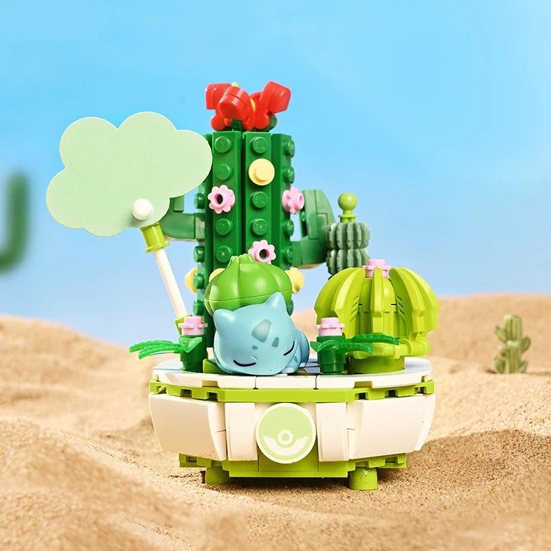 Latest Pokemon Construction Brick Pikachu Charmander Squirtle Model Toy Home Decoration Plant Potted Flower Block Girls Toy Child Present