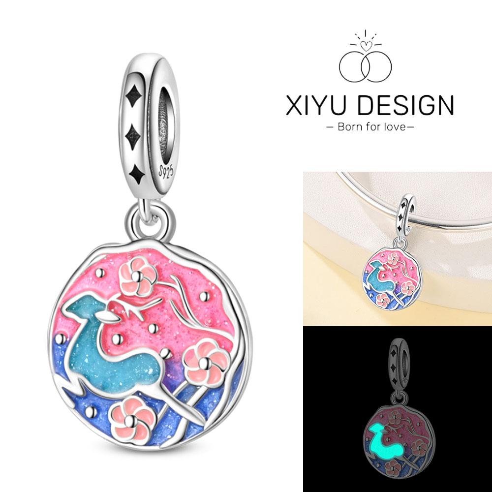 

Copper Luminous Dreamy Cute Deer And Plum Blossom Bead Fit Charm Bracelet Pendant Women Diy Fine Jewelry Party Gift білий