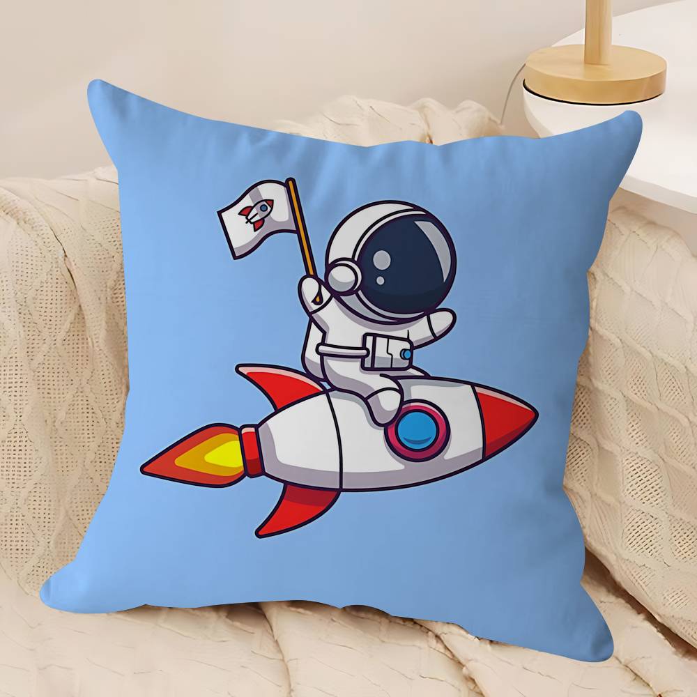 

Cartoon R-Rocket AstronautS Pillow Case Removable Washable Cushion Cover – All-Season Soft Linen 12x12Inch