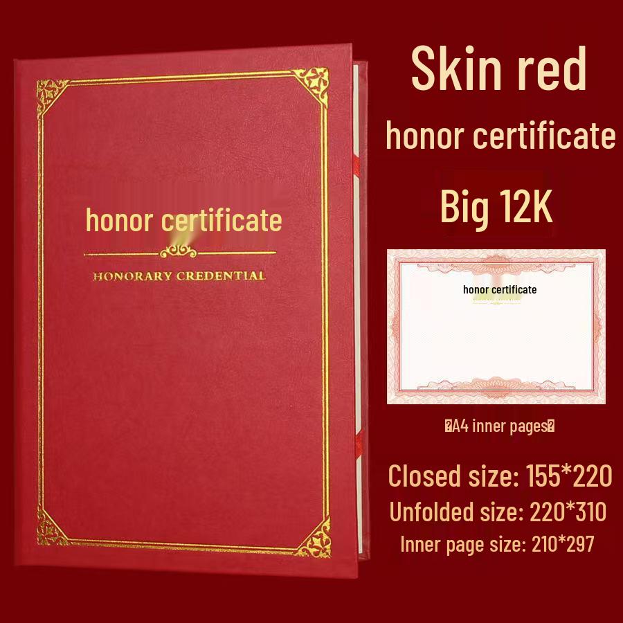 European Leather Grain Certificate Cover with Hot Stamping for A4 Pages - Perfect for Awards & Appointments