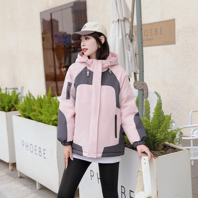 2026 Winter Womens Down Cotton Padded Jacket Hooded Loose Casual Outdoor Color Block Coat