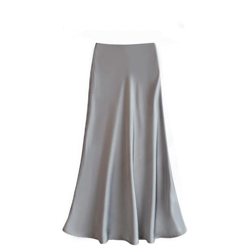 Satin High Waisted Maxi Skirts for Women Hidden Elasticized Waistband A Line Long Skirt Women's Spring Summer Silk Cocktail Flowy A-Line Long Skirts