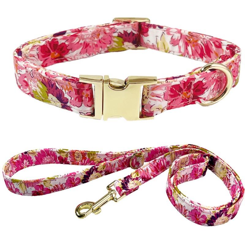Blumen-Metallgravur Individuelles Haustierhalsband Leine für mittelgroße große Hunde Katzen