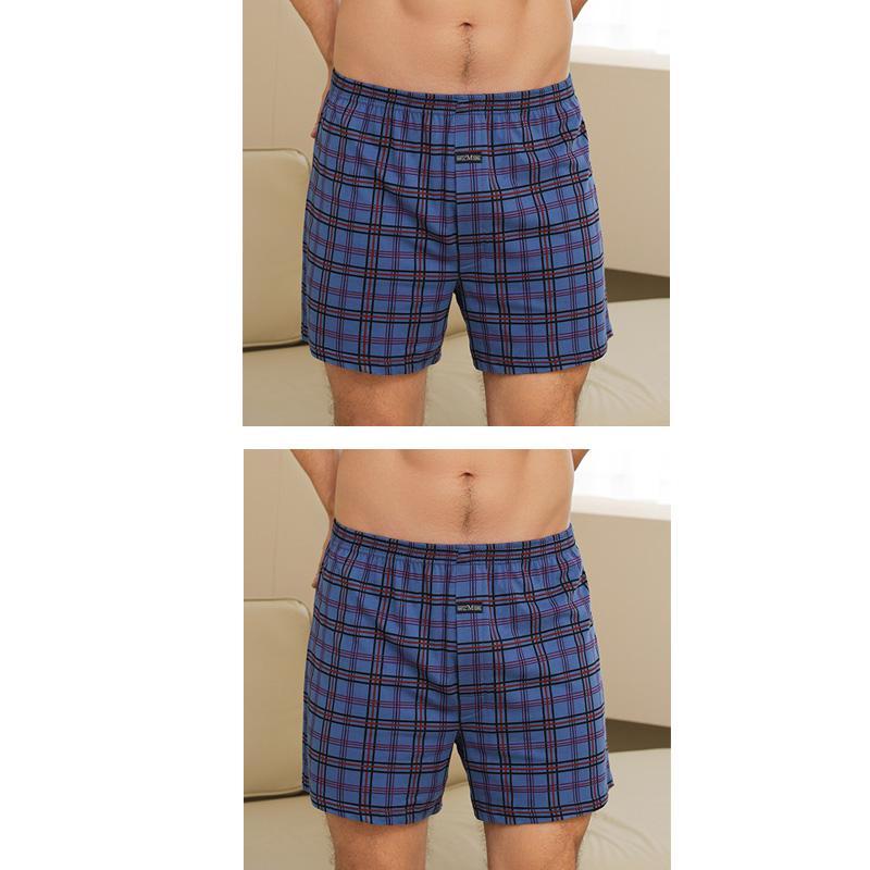 2pcs Male Arrow Pants Men Cotton Plaid Boxers Shorts Loose Mid-Waisted Men's Plus Size Underwear Homewear Comfortable Panties