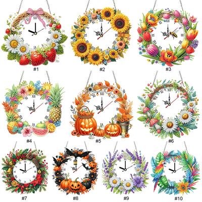 2D/Flat DIY Special Shape Rhinestone Diamond Art Clock Wall Pendants Diamond Clock Art Pendant DIY Home Decor Hanging Charm