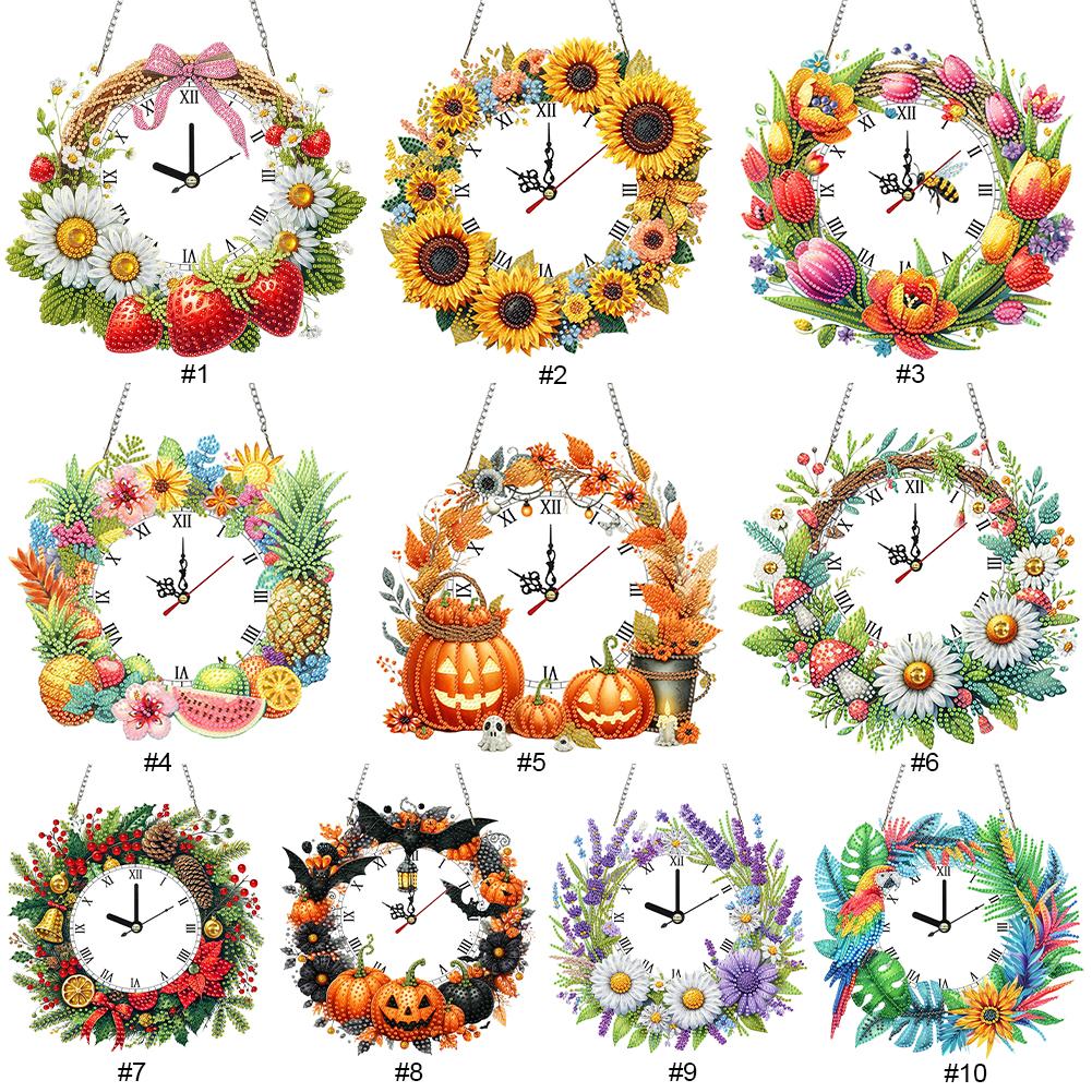 2D/Flat DIY Special Shape Rhinestone Diamond Art Clock Wall Pendants Diamond Clock Art Pendant DIY Home Decor Hanging Charm