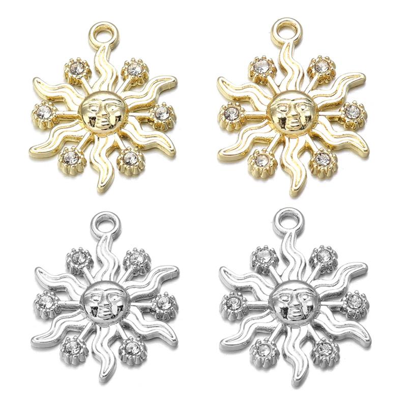 10pcs Alloy Sun Charms Gold Silver Color Rhinestone Pendant For Jewelry Making DIY Necklace Earrings Pendant Key Chain Supplies