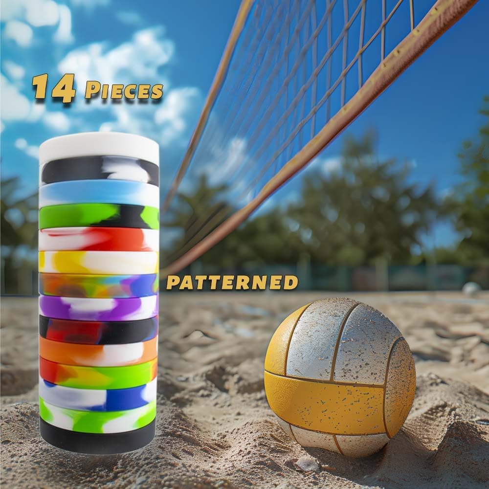 Waterproof ID Rubber Bracelets 14 Count - Silicone Rubber Wristbands for Events (14 Mix Color)