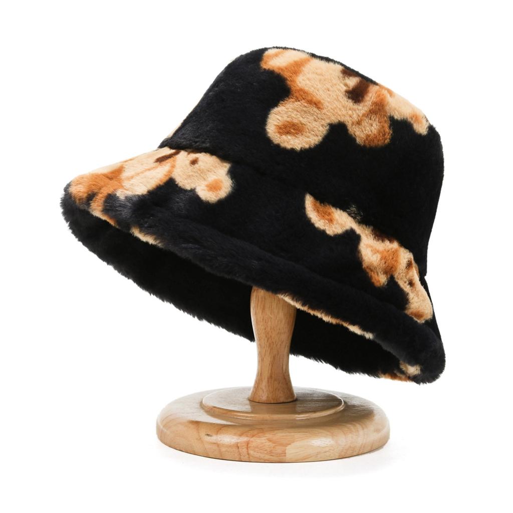 Winter Plush Bucket Hat For Women Bear 