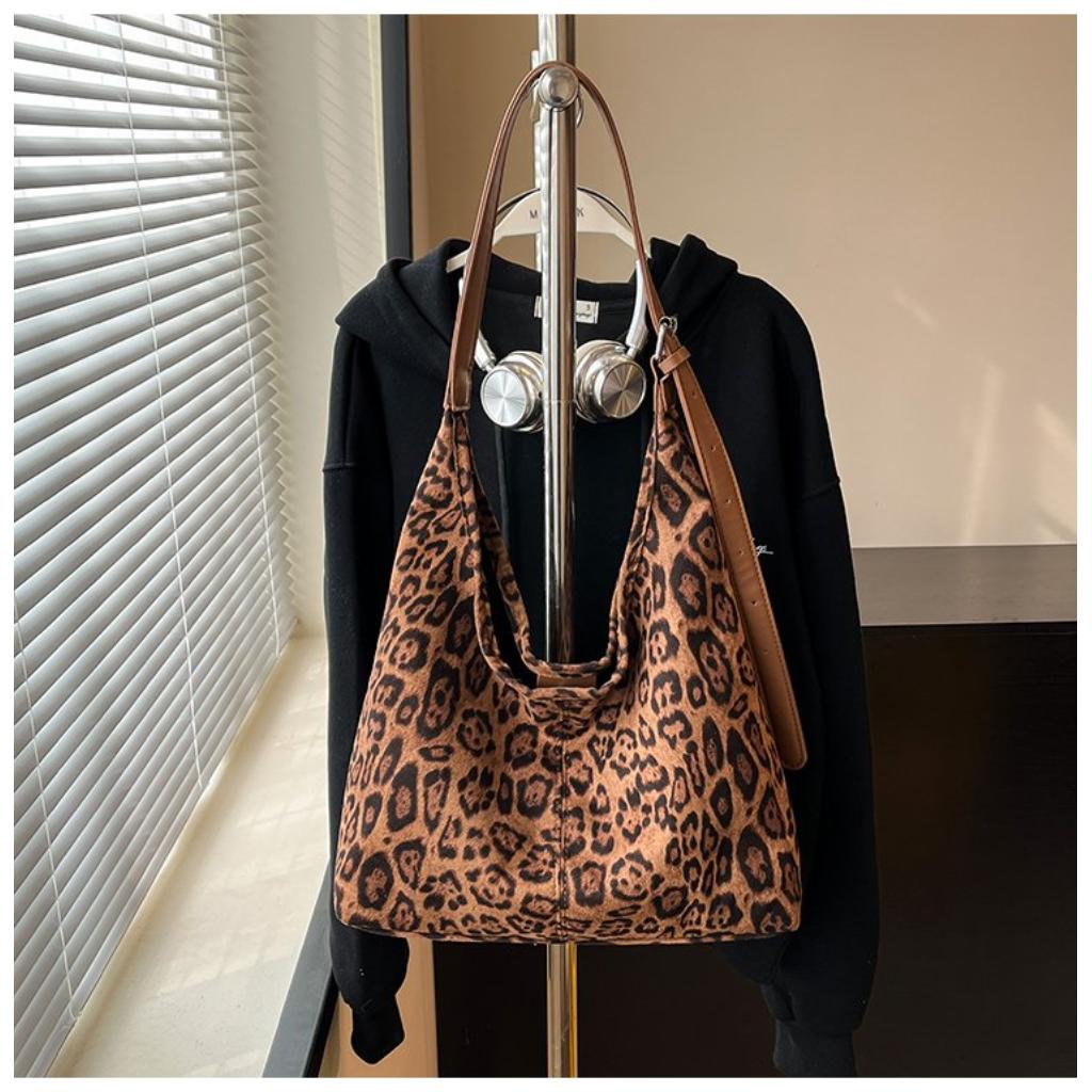 Hobo Bag Women Faux leather Leopard Print Large Capacity Daily Commute
