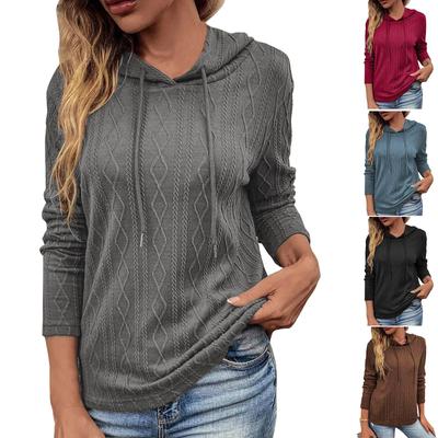 Damenpullover, gestrickt, mit Kapuze, langärmelig, lockerer bunter Pullover