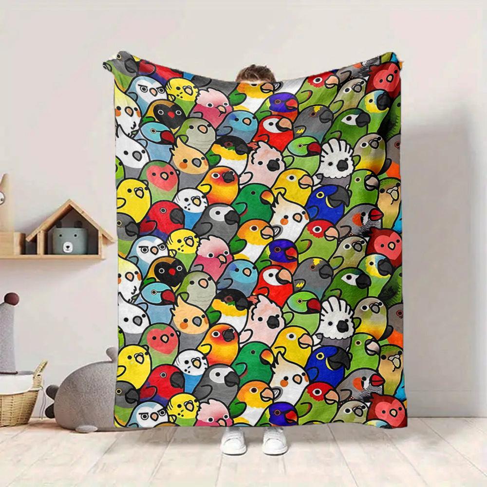 1pc Parrot Party Print Blanket - Lightweight Flannel Throw Blanket For Sofa, Bed, Living Room, Office, Outdoor Travel, Camping, Soft All-Season Throw