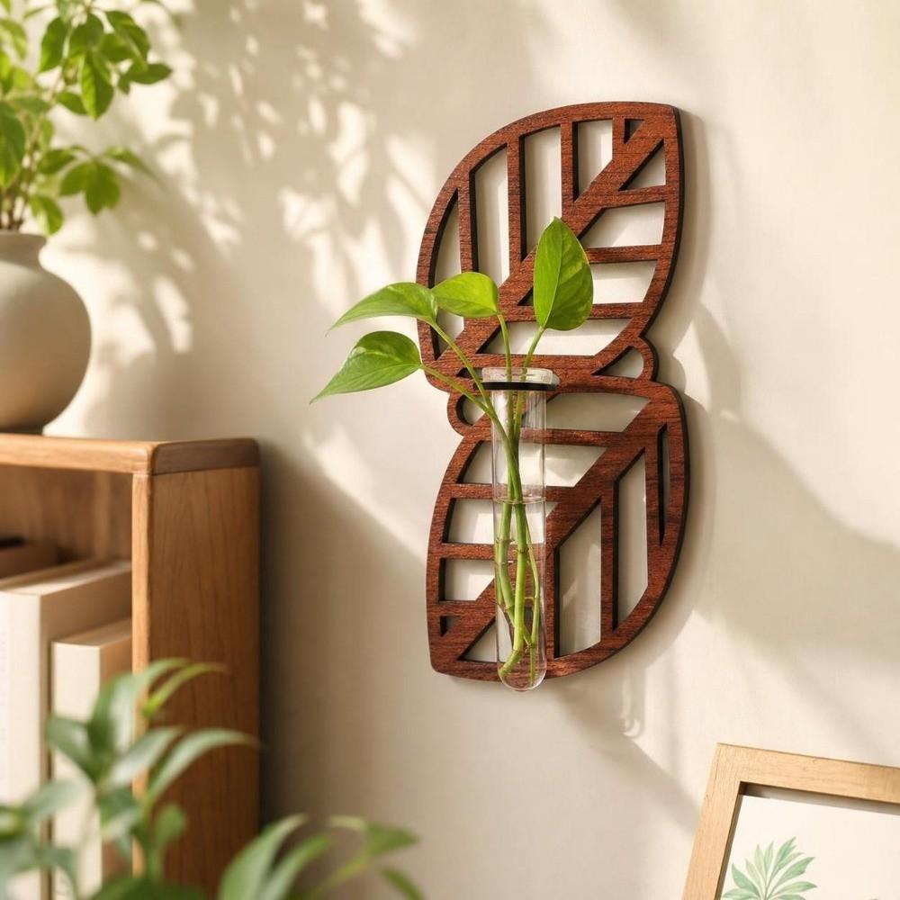 Home Ornaments Hydroponic Planter Shelf Wooden Flower Pot Flower Holder Wall Decoration Indoor Use