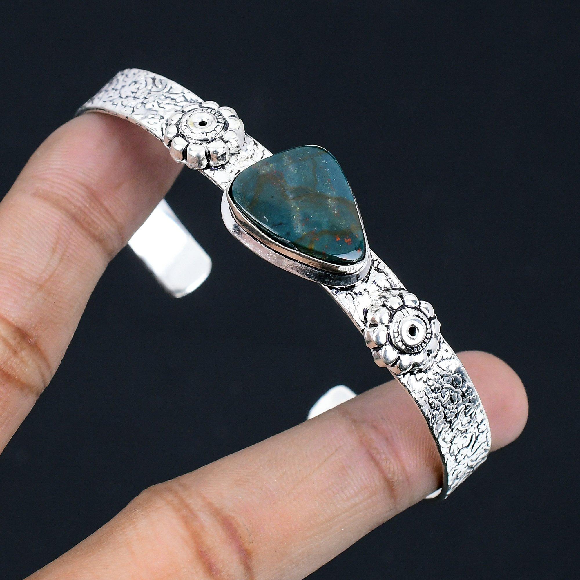 

Halloween Sale 925 Silver March Birth Trillion Natural Bloodstone Mother Bangle Adjustable