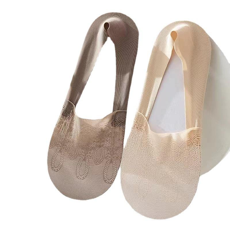 Calzini Invisibili da Donna Estivi Sottili in Pizzo Puro Cotone Basso Bordo Silicone Antiscivolo Tacco