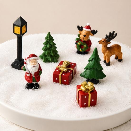 Christmas Home Decor Souvenirs 3 Pcs Miniature Figurines, Mini Resin Santa Tree Elk Gift Figurines for Village Box Figures Micro Landscape,
