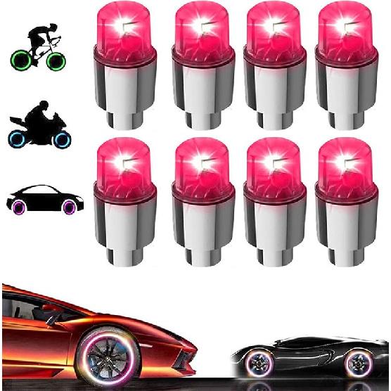 4 Pack LED Valve Stem Caps Lights for Car Tires Wheel Assemblies Auto Motion Light up in Dark Air Neon Bicycle Motorcycle Tyre Bike Truck Golf Cart
