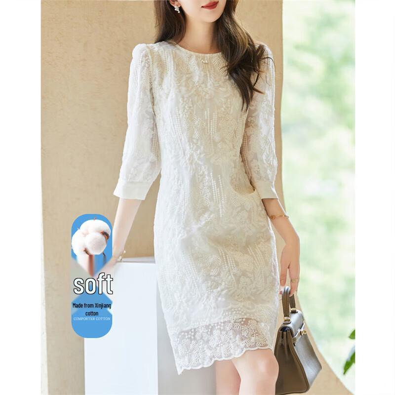 Demana Organza Embroidered Puff Sleeve A-line Dress XL