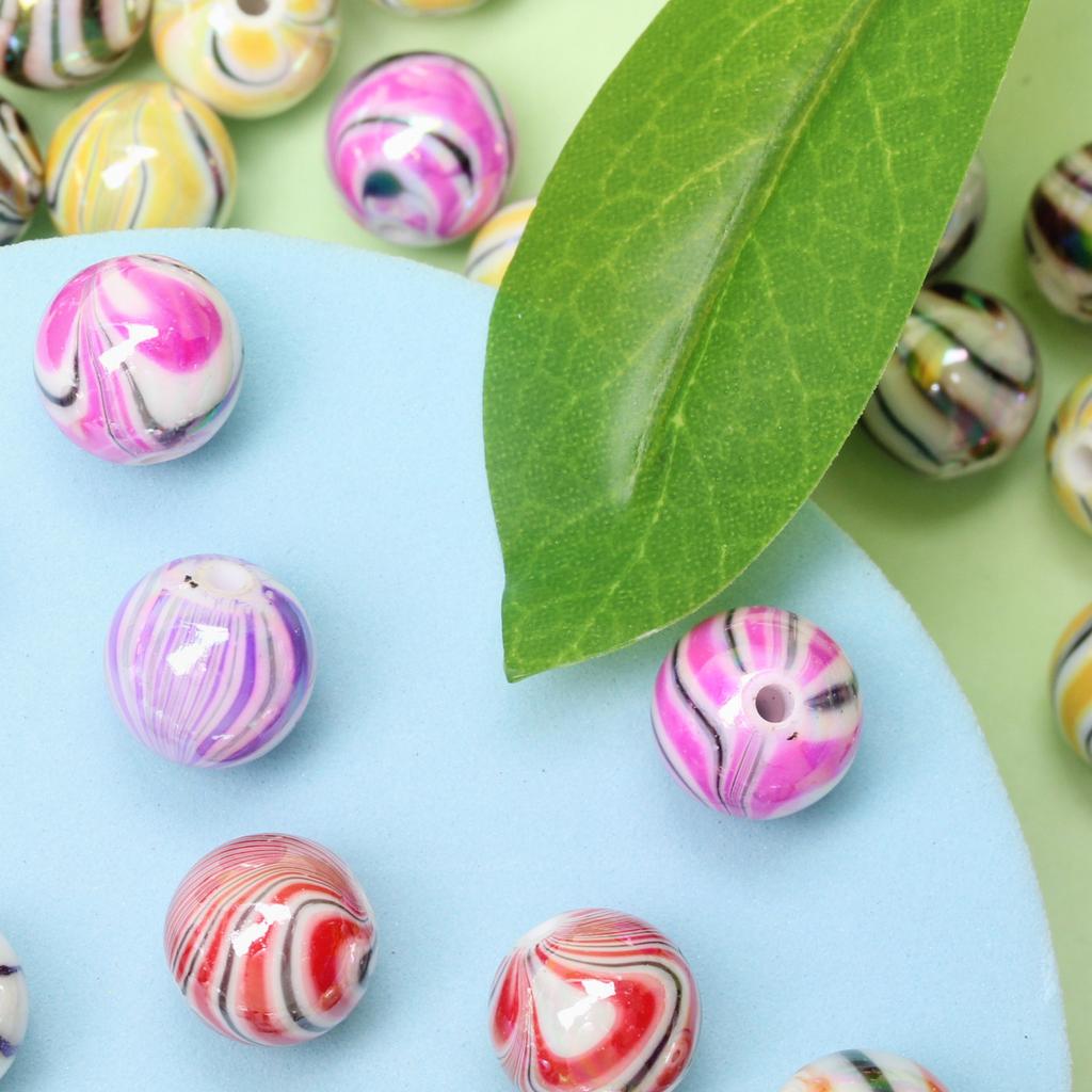 10/12/14mm 20/10/5Stk Acryl Lose Gemischtfarbene Perlen Für DIY Anhänger Halskette Armband Schmuckherstellung Streifen AB Zubehör