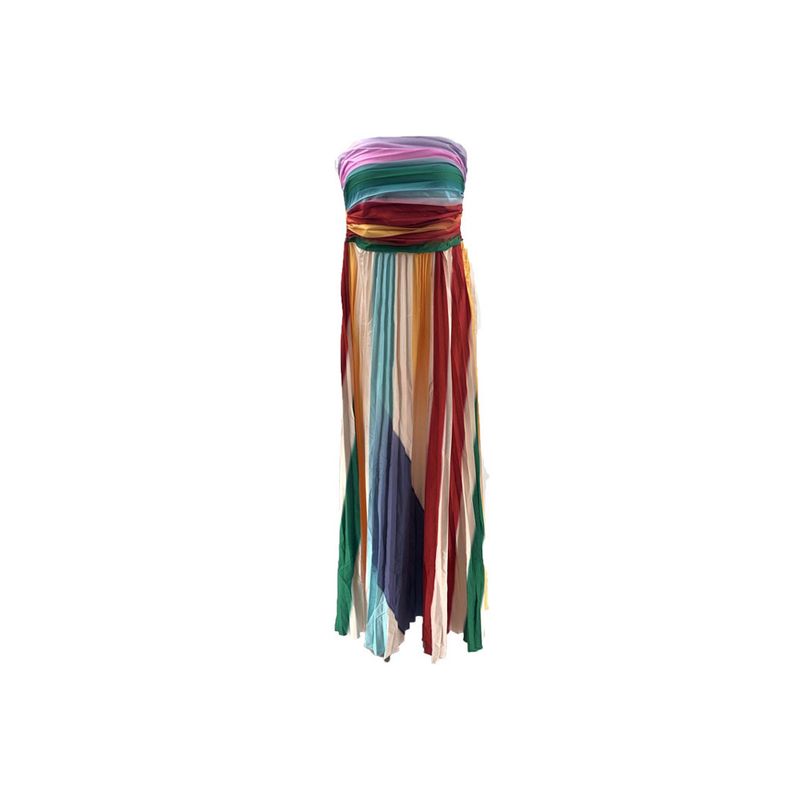 Spring and Summer New Outer Wear Underwear Color Elegant Tube Top Print Pleated Long Dress Silm Fashion Wind Dresses