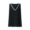 Women's Fashionable Sleeveless Cotton Linen Color V Neck Pocket Casual Loose Vest Top