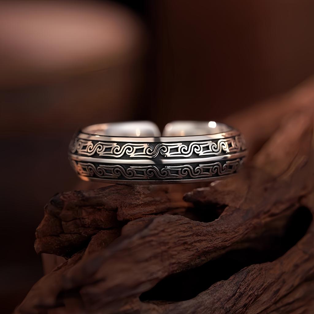 Retro Zoomorphic Spiral Adjustable Open Ring For Men Silver Plated Gothic Edgy Jewelry Historic Gift