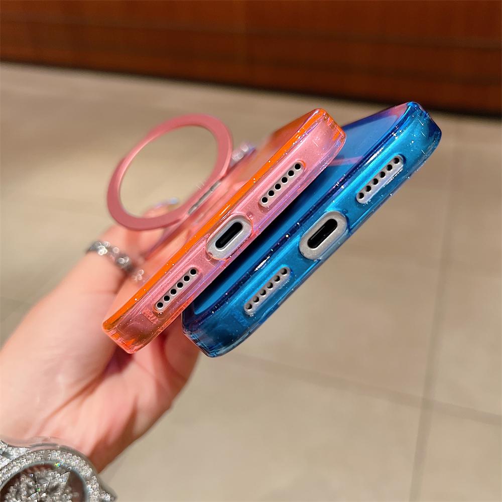 Transparent 360°Rotating Metal Holder Ring Bracket for Magsafe Magnetic Case For iPhone 17 16 Pro Max Plus Gradient Clear Cover