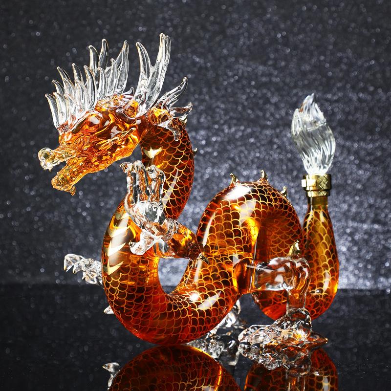 Dragon shaped Chinese Zodiac whiskey decanter Glass Alcohol Bottle for Liquor Scotch Bourbon Gifts for Men Him 1000ML