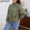 BITCED Spring/Autumn Casual Trench Coat for Women Loose-Fit Windproof Jacket with Hood Long-Sleeved Windbreaker