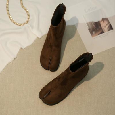 Cowhide Version~ Korean Niche Split-toed Thin Boots Short Boots Women's New Thick Heel Versatile Rear Zipper Martin Boots