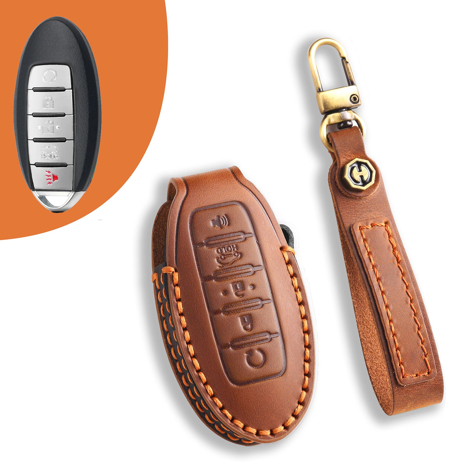 

Leather key case Suitable for Nissan Teana Qashqai Jinke car key case Cowhide protective case